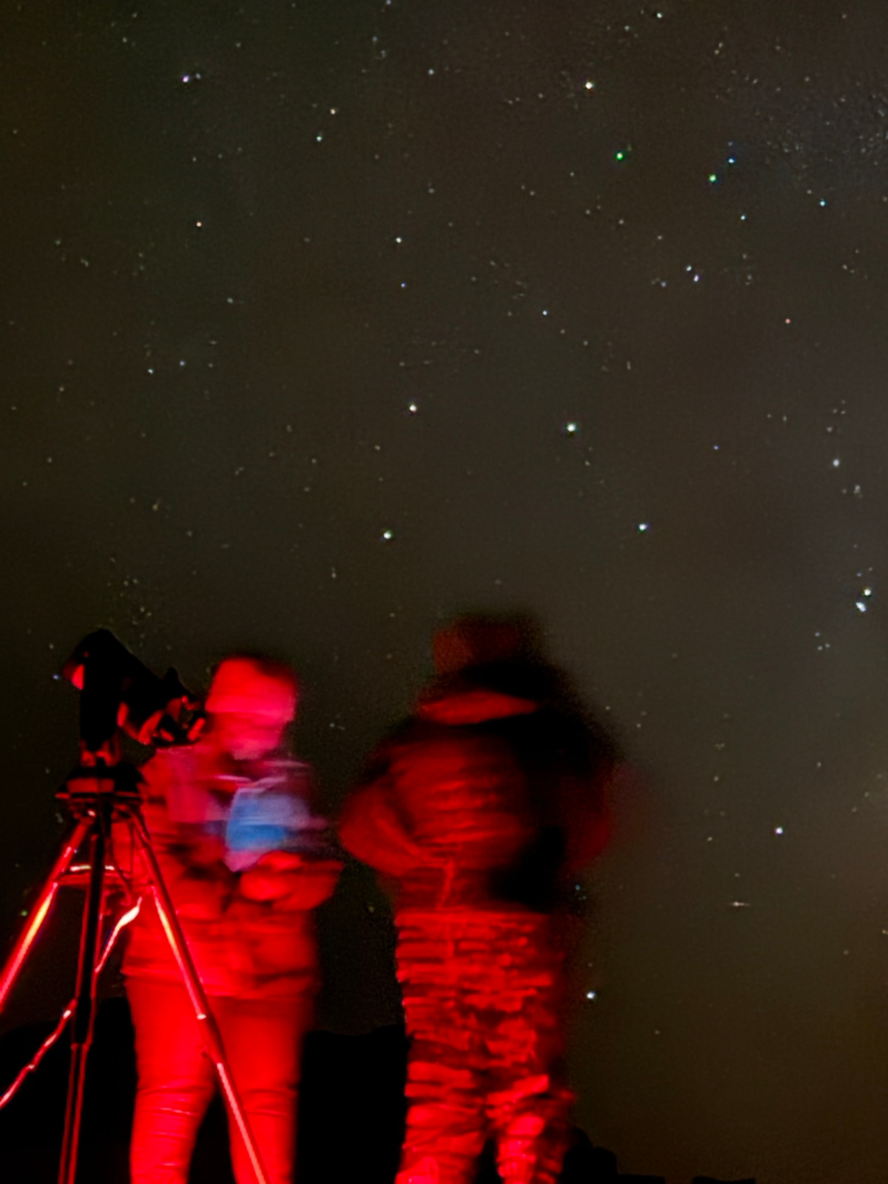 Red aurora and stars over Bluff, Utah