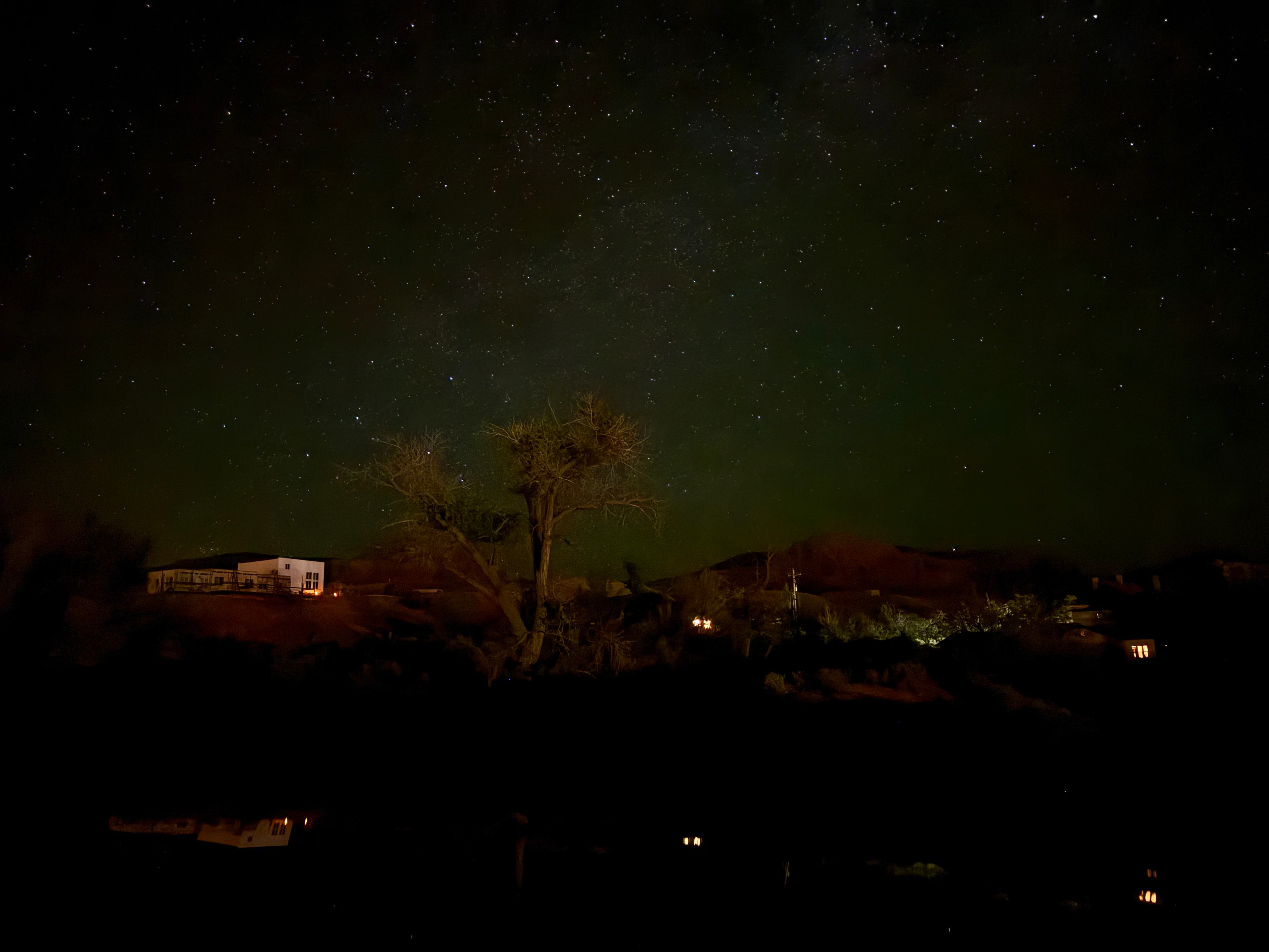 Bluff, Utah at night with stars overhead